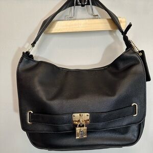 U.S. Polo Assn Women Classic Shoulder Bag Pony Logo Gold Detail Padlock Black